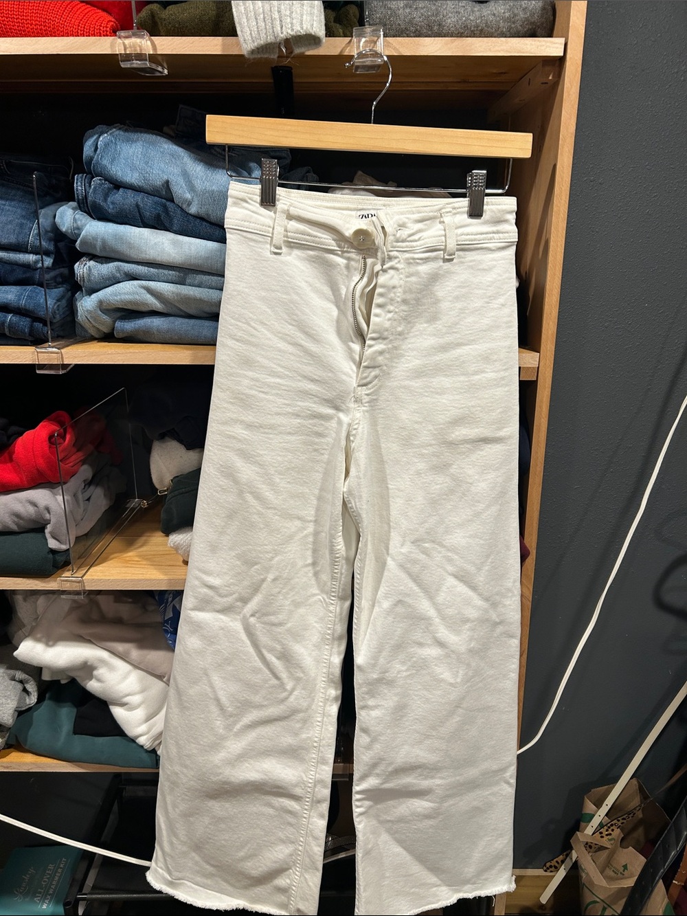 Zara White High-Rise Wide-Leg Jeans